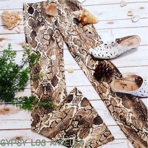 Snakeskin Flare Boho Bell Bottom 70s Pants